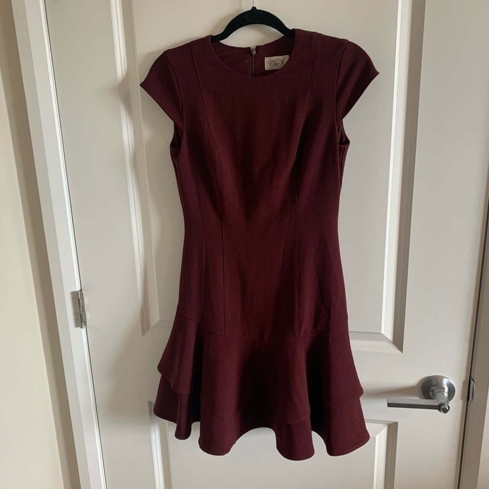 Eliza J Stretch Ruffle Crepe Black Mini Dress 0